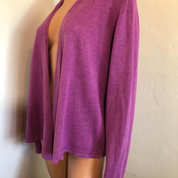 Eileen Fisher L Purple Open Cardigan Linen - Picture 3 of 7